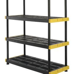 Black & Yellow, 4-Tier Heavy Duty Plastic Storage Shelves that Support up to 200lbs/shelf, Organization and Storage, Weather-Resistant Design, Easy As
