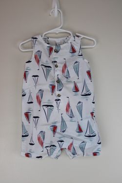 Carter’s Baby Boy Sailboat Romper 18M Patriotic Nautical July 4th Sleeveless Outfit