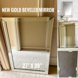 New Gold Rimmed Rectangular Beveled Mirror (27”x39”)