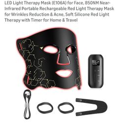 LED Light Therapy Mask (E106A) for Face, 850NM Near-Infrared Portable Rechargeable Red Light Therapy Mask for Wrinkles Reduction & Acne, Soft Silicone