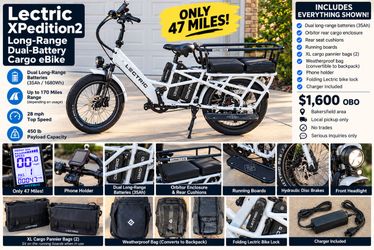 Lectric XPedition2 Long-Range Dual-Battery Cargo eBike – Only 47 Miles!
