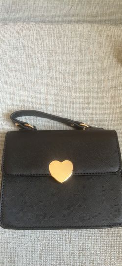 Brand New Black Crossbody Bag with Gold Heart Clasp / Structured Purse