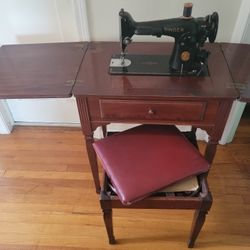 Vintage Singer 201-2 Sewing Machine In Cabinet with Accessories! Tested! Works!