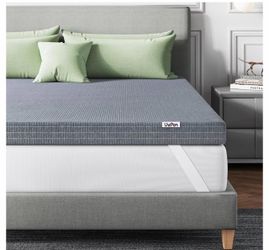 Firm Mattress Topper Queen, 4 Inch Charcoal-Infused Extra Firm Memory Foam Bed Topper for Back Pain Relief and Spinal Alignment, Dual-Sided Firmness, 