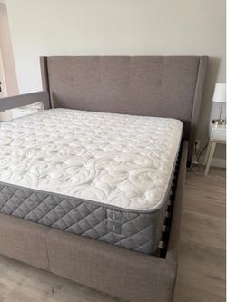 Living Spaces King Bed Frame (+Restonic Hybrid Mattress)