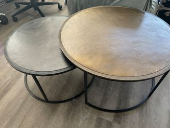 Knurl Iron and Aluminum 34" Round Nesting Coffee Tables