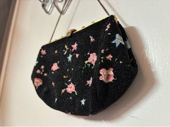 Vintage black floral beaded evening bag