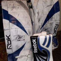 Rbk Goalie Pads And Glove With Full Size Stick 