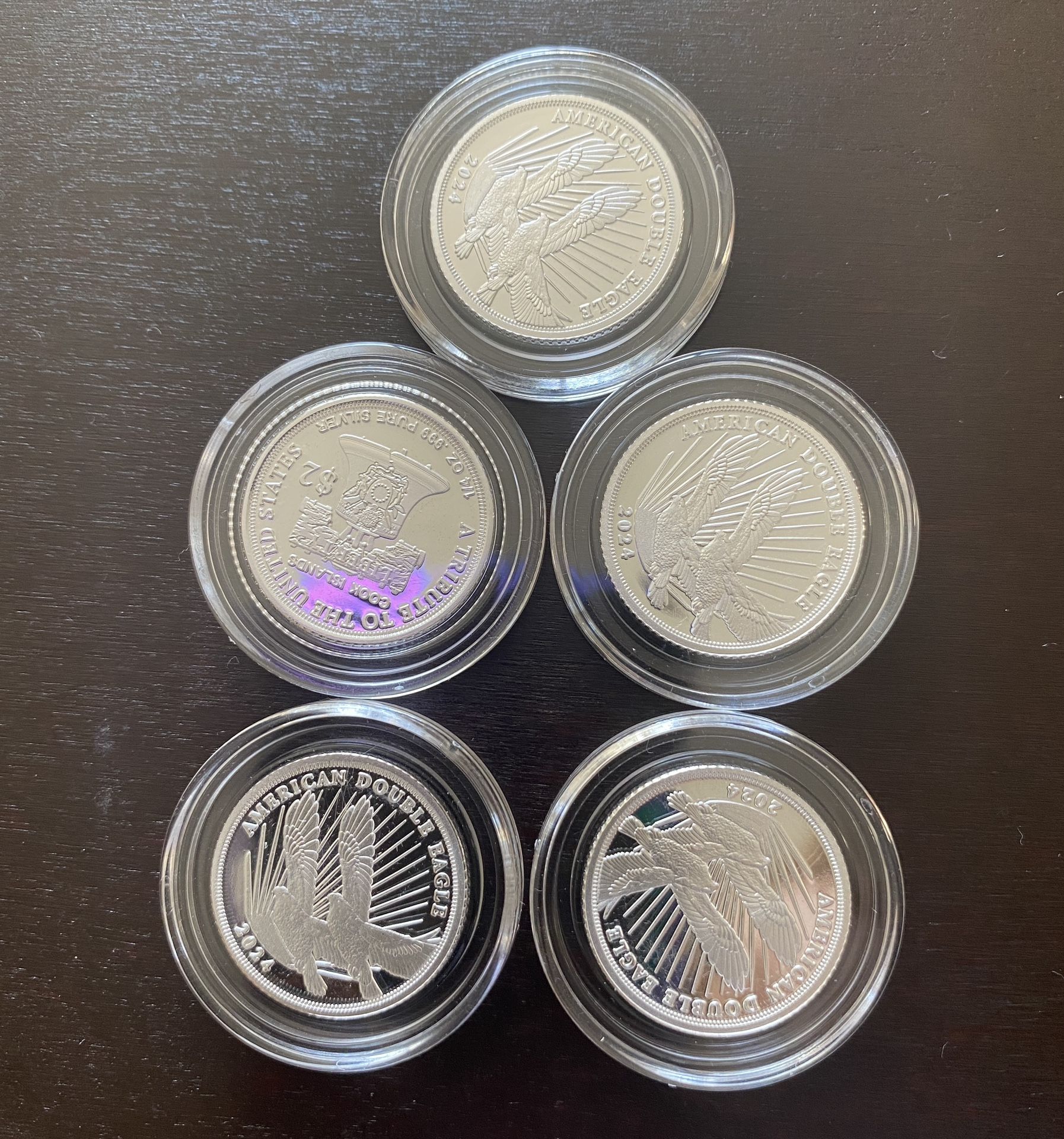 .999 Fine Silver – 2024 Double Eagle Tribute Coins (Set of 5) – 1.25 oz Total