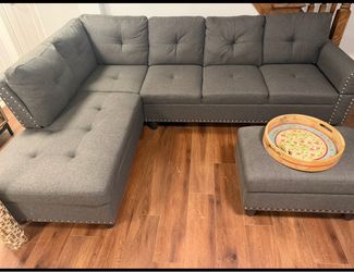 Gray Sectional Sofa with Ottoman