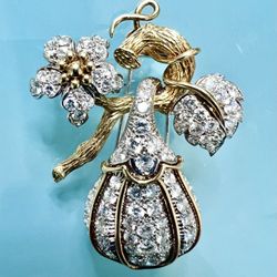 💎 Stunning 15.00ct Plus Diamond Brooch, 14k Two-Tone Gold 