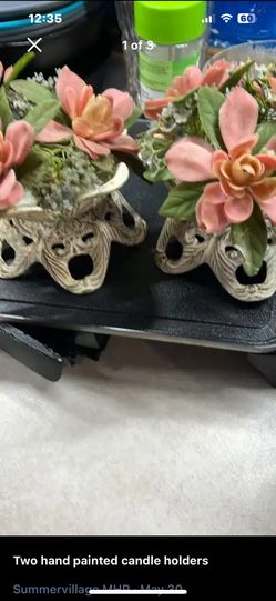 $15-Hand painted candle holders with flowers