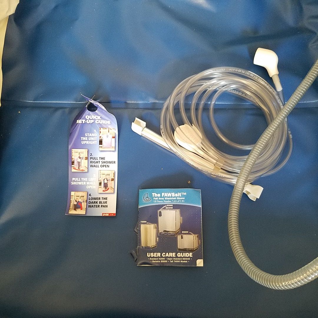 Fawsit portable shower top of the line like new. $999 firm no PVC strong lightweight metal strong pump.