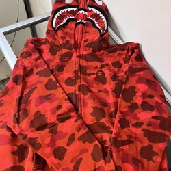 Bape Red Camo Shark Full Zip Double Hoodie