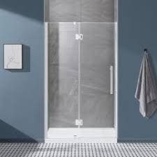OVE Decors Niko Satin Nickel 46-in to 48-in W x 73.9-in H Frameless Hinged Soft Close Shower Door (Retail $700)