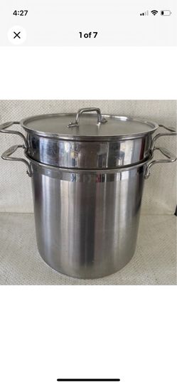 All-clad stainless steel 16 quart pot with two inserts strainer.