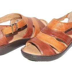New NURTURE Mylo Multi Tan Pebbled Leather Comfort Wedge Open-Toe Sandal 6 US