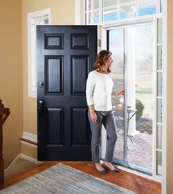 36 in. x 80 in. LuminAire for Single Entry Door 32 in.-36 in. Universal Handed Aluminum Retractable Screen Door- Sandtone Color