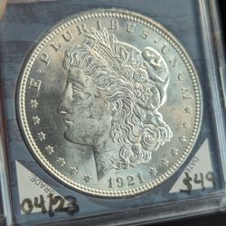 B U 1921 Morgan Silver Dollar