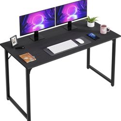 PayLessHere | 47 Inch Computer Desk | Black | Office Desk with Metal Frame, Adjustable Feet | Water-Resistant, Scratchproof Surface | Sturdy Writing T