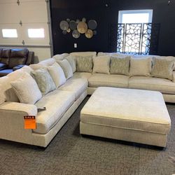 LH 👉$39 Down Payment  For Financing 👉 Ashley Rawcliffe Parchment Microfiber Fabric Oversized Sectional Couch 