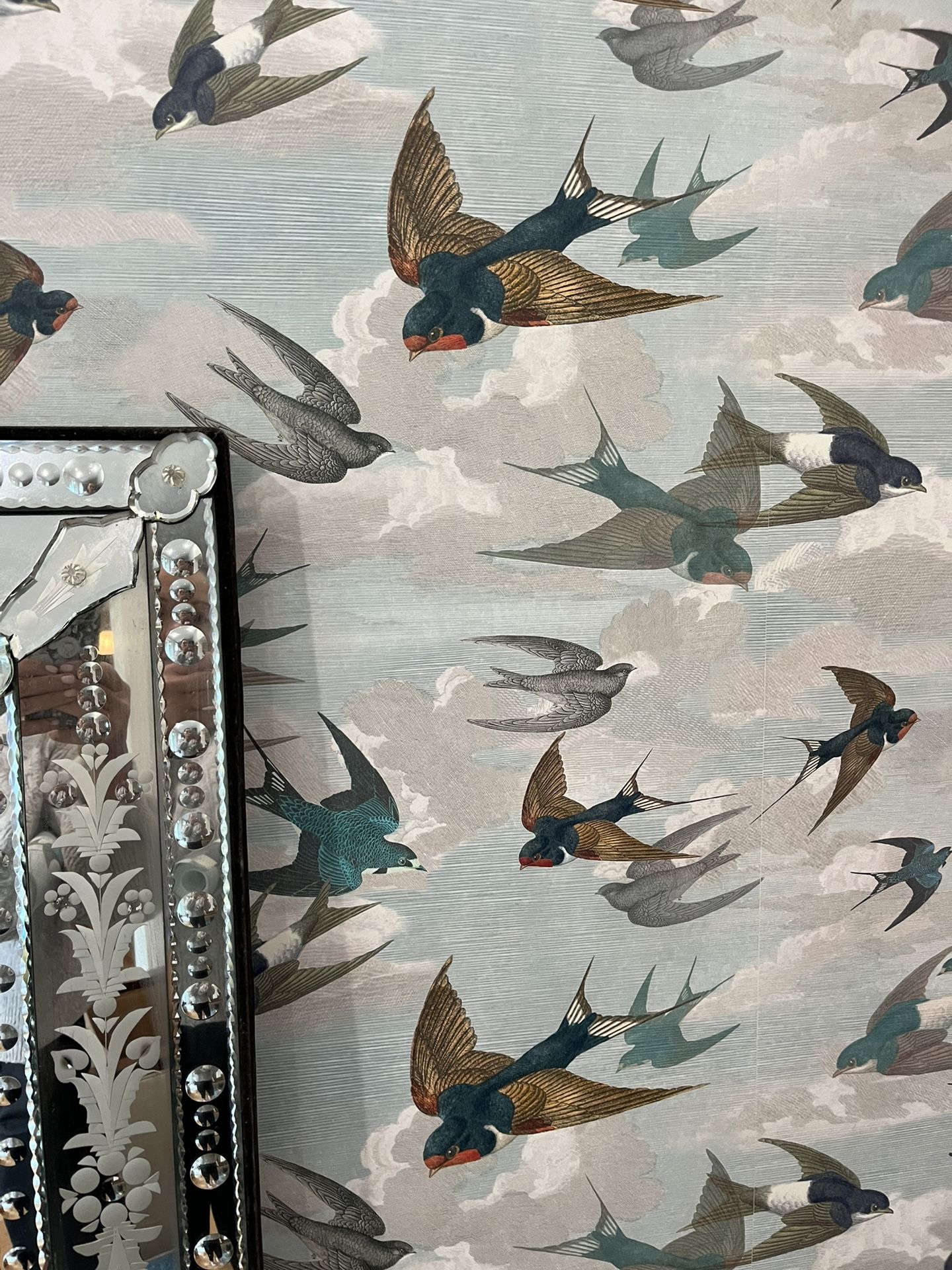 Wallpaper - Chimney Swallows Sky Blue Wallpaper by John Derian for Designers Guild