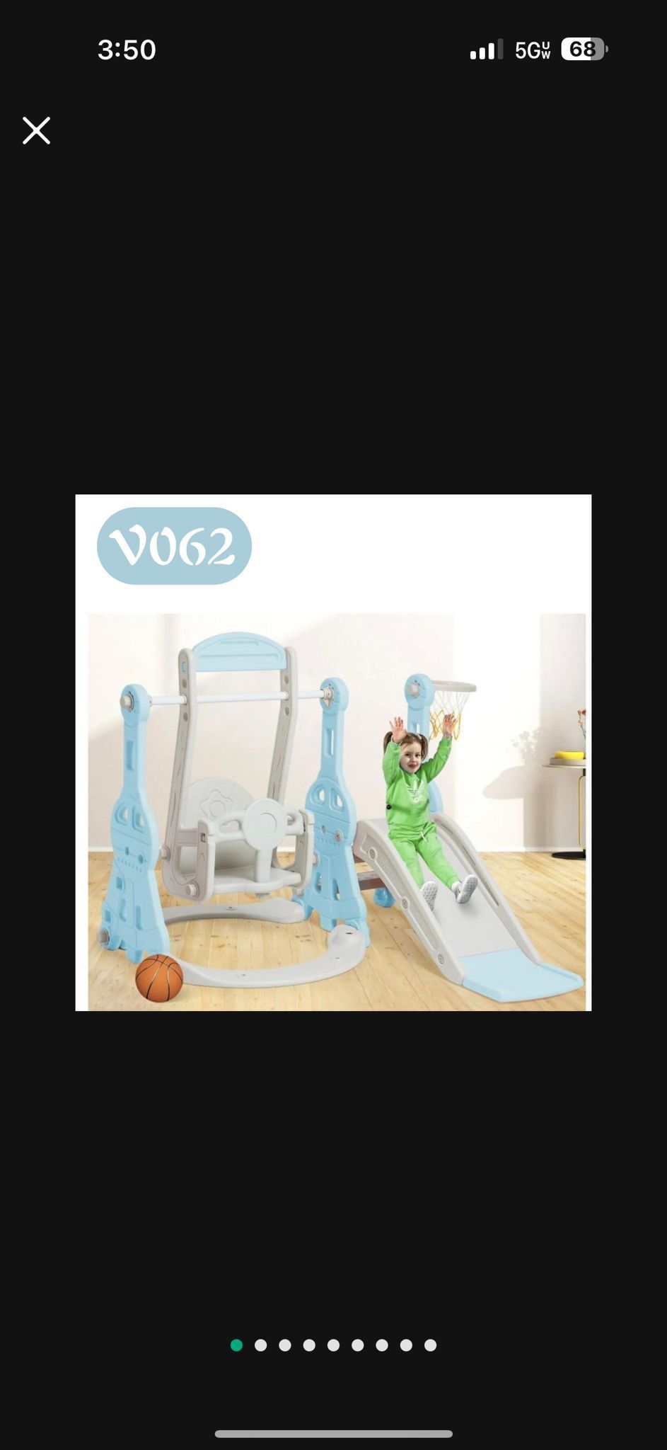 Ealing Toddler Slide Swing Set for Age 1-3 Indoor Baby Swing Toys Playset with Climber&Basketball Hoop,Blue(V062)
