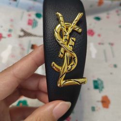 Yves Saint Laurent Metal Letter Black Sponge Headband 