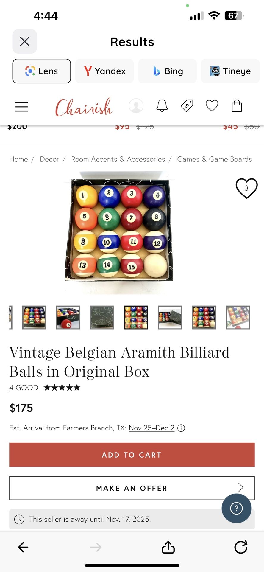 Vintage Billiard Balls Original Box