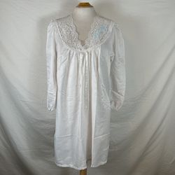 Vintage 90s Gilligan O'Malley White Floral Prairie Short Nightgown Size L