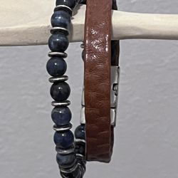 Two Magnate Bracelet 1 Fresh Water Pearl/1 Leather Band With Beads Used 