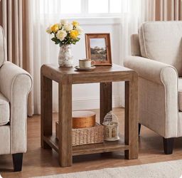 Brand New in Box – Solid Wood Square End / Side Table – Rustic Brown
