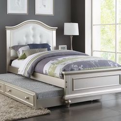 White Twin Bed Frame With Trundle - Mattress Sold Separate 