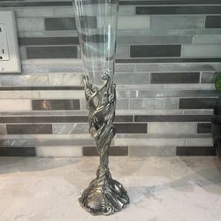champagne flute, metal with seashells, (Possibly pewter) removable glass for easy washing