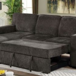 Brand New Plush Dark Gray Chenille Sectional Sofa Storage Sleeper