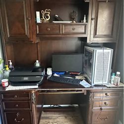 Solid Wood Executive Home Office Computer Desk with Hutch – Dark Cherry Finish