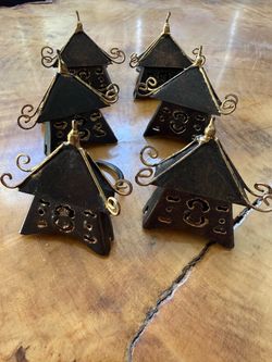 Set of 6 Metal Pagoda Candle Lanterns