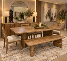 Double Pedestal dining Table, 4 chairs and bench!!!