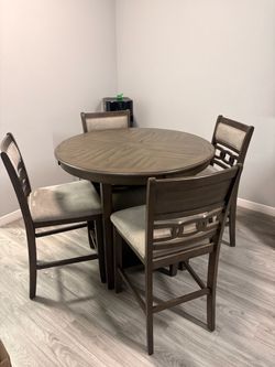 Round Counter-Height Dining Table + 4 Chairs
