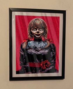 Custom Art Piece Of Annabelle Evil Doll  Horror Movie On Black Frame