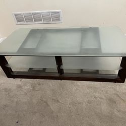  Three Level 60” Frosted Glass and Wooden TV Stand   