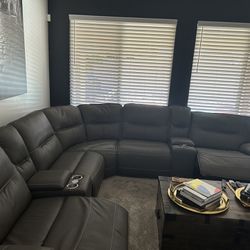 Grey Leather Couch 