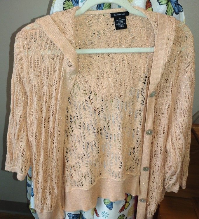 Peach&Gold Flakes Hoodie Cover Up Sz2xl