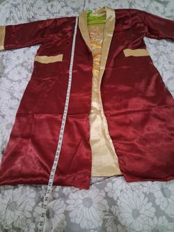 Men's reversible robe, dragon embroidery, XXL, 54inches long, like new, burgundy/gold, belt