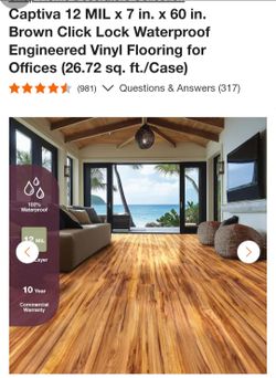 50% OFF - Captiva 12 MIL Waterproof Vinyl Flooring 45 Cases - 1,202.4 sq ft Total