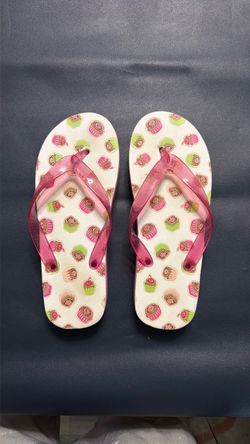 Cupcake Print Flip Flops with Pink Straps