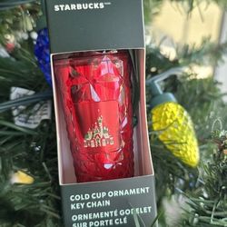 Starbucks Red Cup Disney Castle Ornament Key Chain 