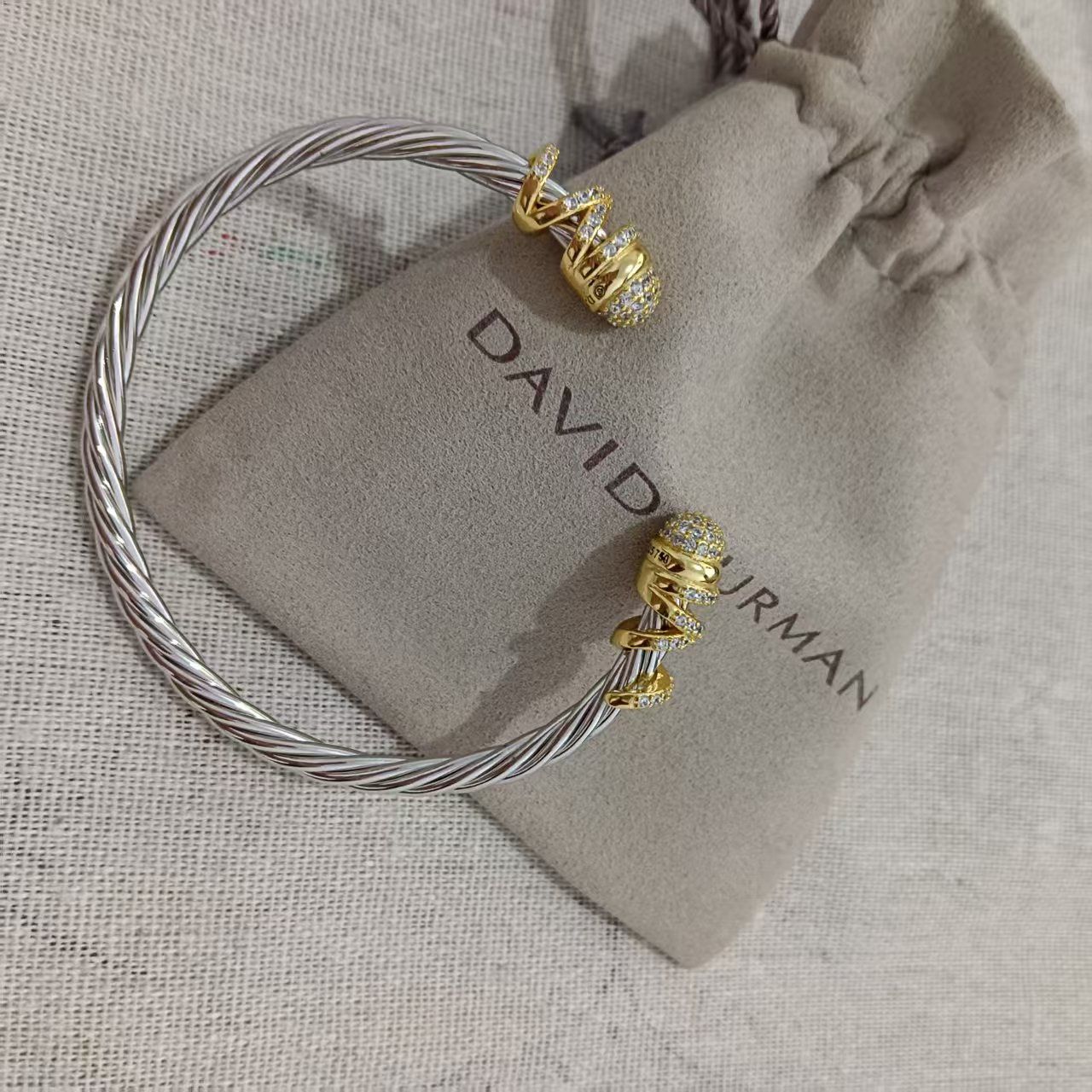 David Yurman Sterling Silver with 18K Yellow Gold and Diamonds Bracelet