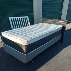 TWIN BED FRAME WITH BOX SPRING AND MATTRESS 