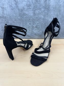 Vince Camuto Black Suede Strappy Heeled Sandals Y2K Party Glam Block Heel